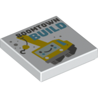 Visuel indicatif Rebrickable de Tuile 2 x 2 avec 'Boomtown Build', jaune camion grue motif imprimé (Tile 2 x 2 with 'Boomtown Build', Yellow Crane Truck Print)