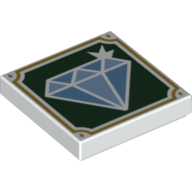 Visuel indicatif Rebrickable de Tuile 2 x 2 avec diamant sur fond vert foncé, cadre doré motif imprimé (Tile 2 x 2 with Diamond on Dark Green Background, Gold Frame Print)