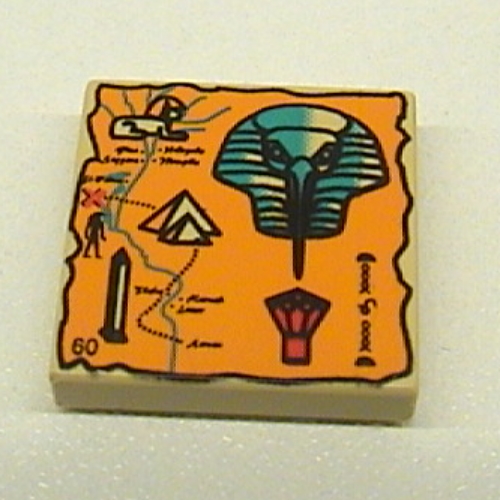 Visuel indicatif Rebrickable de Tuile 2 x 2 avec carte orange et hiéroglyphes, tête de lissage, 60 motifs imprimés (Tile 2 x 2 with Orange Map and Hieroglyphs, Thoth Head, 60 Print)