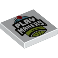 Visuel indicatif Rebrickable de Tuile 2 x 2 avec motif imprimé bosquet et 'PLAY MAKERS' (Tile 2 x 2 with Grove and 'PLAY MAKERS' Print)