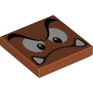Tuile 2 x 2 avec visage goomba avec avant bas sillonné et bouche courbée motif imprimé (Tile 2 x 2 with Goomba Face with Low Furrowed Brow and Curved Mouth Print)
