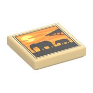 Visuel indicatif Rebrickable de Tuile 2 x 2 avec Eléphants Silhouette, motif imprimé coucher de soleil (Tile 2 x 2 with Elephants Silhouette, Sunset Print)