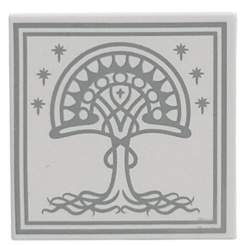 Visuel indicatif Rebrickable de Tuile 2 x 2 avec arbre gris bleuté clair, étoiles, motif imprimé bordure (arbre blanc de Gondor) (Tile 2 x 2 with Light Bluish Grey Tree, Stars, Border Print (White Tree of Gondor))