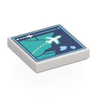 Visuel indicatif Rebrickable de Tuile 2 x 2 avec écran d'ordinateur, carte, mer bleu foncé, terre turquoise foncée, motif imprimé avion blanc (Tile 2 x 2 with Computer Screen, Map, Dark Blue Sea, Dark Turquoise Land, White Airplane Print)