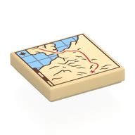 Visuel indicatif Rebrickable de Tuile 2 x 2 avec carte, bleu moyen, ligne rouge foncée, motif imprimé X (Tile 2 x 2 with Map, Medium Blue Water, Dark Red Line, X Print)