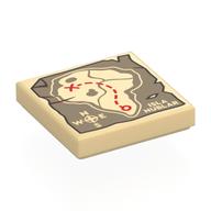 Visuel indicatif Rebrickable de Tuile 2 x 2 avec carte de l'île, eau beige foncée, route rouge foncée, rose des vents, motif imprimé 'ISLA NUBLAR' (Tile 2 x 2 with Island Map, Dark Tan Water, Dark Red Route, Windrose, 'ISLA NUBLAR' Print)