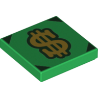 Visuel indicatif Rebrickable de Tuile 2 x 2 avec signe dollar, coins noirs motif imprimé (Tile 2 x 2 with Dollar Sign, Black Corners Print)