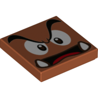 Tuile 2 x 2 avec visage goomba avec avant bas, bouche ouverte motif imprimé (Tile 2 x 2 with Goomba Face with Low Furrowed Brow, Open Mouth Print)