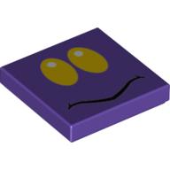 Tuile 2 x 2 avec yeux jaunes, motif imprimé bouche crépue noir (Tile 2 x 2 with Yellow Eyes, Black Squiggly Mouth Print)