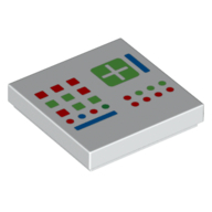 Visuel indicatif Rebrickable de Tuile 2 x 2 avec boutons du panneau de contrôle, vert plus signe motif imprimé (Tile 2 x 2 with Control Panel Buttons, Green Plus Sign Print)