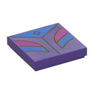 Visuel indicatif Rebrickable de Tuile 2 x 2 avec veste, formes bleu/magenta, motif imprimé or (Tile 2 x 2 with Jacket, Blue/Magenta Shapes, Gold Trim Print)