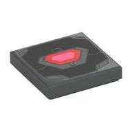 Visuel indicatif Rebrickable de Tuile 2 x 2 avec panneau Armure Gris Foncé, motif imprimé Centre Rouge (Réacteur Arc) (Tile 2 x 2 with Dark Bluish Gray Armor Panel, Red Center (Arc Reactor) Print)