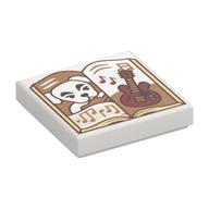 Visuel indicatif Rebrickable de Tuile 2 x 2 avec livre, chien blanc, notes de musique, motif imprimé guitare (Tile 2 x 2 with Book, White Dog, Musical Notes, Guitar Print)