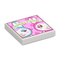 Visuel indicatif Rebrickable de Tuile 2 x 2 avec motif imprimé vert citron 'BUBBLEGUM', moyen azur, lapins rose foncé (Tile 2 x 2 with Lime 'BUBBLEGUM', Medium Azure, Dark Pink Rabbits Print)