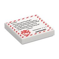 Visuel indicatif Rebrickable de Tuile 2 x 2 avec lettre, bordure rayée rouge, contour de la tête de Bowser, motif imprimé rayures noires (Tile 2 x 2 with Letter, Red Dashed Border, Bowser Head Outline, Black Scribbles Print)