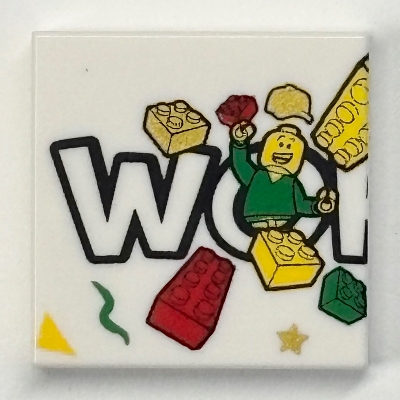 Visuel indicatif Rebrickable de Tuile 2 x 2 avec motif imprimé 'WO', Briques et figurines (Tile 2 x 2 with 'WO', Bricks and Minifigure Print)