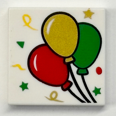 Visuel indicatif Rebrickable de Tuile 2 x 2 avec motif imprimé ballons rouge/jaune/vert (Tile 2 x 2 with Red/Yellow/Green Balloons Print)