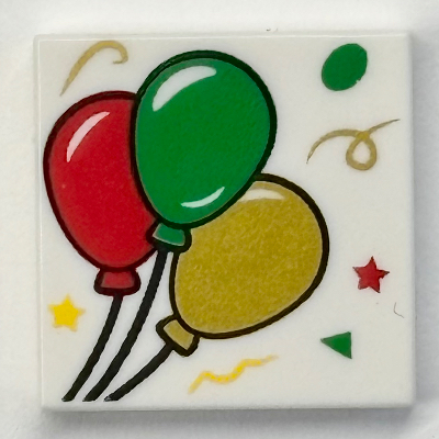 Visuel indicatif Rebrickable de Tuile 2 x 2 avec motif imprimé ballons rouge/jaune/vert (Tile 2 x 2 with Red/Yellow/Green Balloons Print)