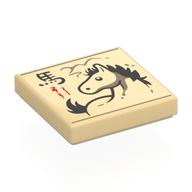 Visuel indicatif Rebrickable de Tuile 2 x 2 avec dessin de cheval, motif imprimé mandarin 'Horse' (Tile 2 x 2 with Horse Drawing, Mandarin 'Horse' Print)