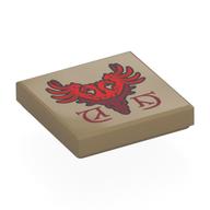 Visuel indicatif Rebrickable de Tuile 2 x 2 avec motif imprimé de crête d'oiseau rouge/rouge foncé (Tile 2 x 2 with Red/Dark Red Bird Crest Print)