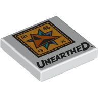Visuel indicatif Rebrickable de Tuile 2 x 2 avec rose des vents jaune, motif imprimé 'UNEARTHED' (Tile 2 x 2 with Yellow Windrose, 'UNEARTHED' Print)