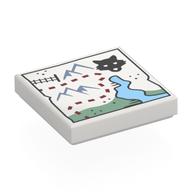 Visuel indicatif Rebrickable de Tuile 2 x 2 avec carte arctique, voies ferrées, montagnes, eau, motif imprimé loup (Tile 2 x 2 with Arctic Map, Train Tracks, Mountains, Water, Wolf Print)