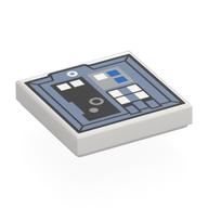 Visuel indicatif Rebrickable de Tuile 2 x 2 avec panneau de commande bleu sable, motif imprimé boutons blanc/noir/bleu (Tile 2 x 2 with Sand Blue Control Panel, White/Black/Blue Buttons Print)