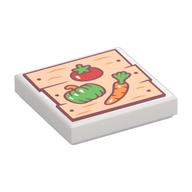 Visuel indicatif Rebrickable de Tuile 2 x 2 avec planche en bois, tomate, paprika, motif imprimé carotte (Tile 2 x 2 with Wooden Board, Tomato, Paprika, Carrot Print)