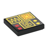Visuel indicatif Rebrickable de Tuile 2 x 2 avec contrôles classiques jaunes, graphiques, motif imprimé boutons rouges (Tile 2 x 2 with Yellow Classic Controls, Graphs, Red Buttons Print)