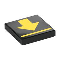 Visuel indicatif Rebrickable de Tuile 2 x 2 avec flèche jaune, motif imprimé à rayures (Tile 2 x 2 with Yellow Arrow, Stripe Print)