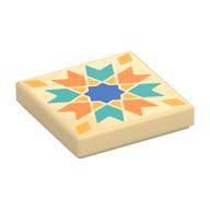 Visuel indicatif Rebrickable de Tuile 2 x 2 avec Chevrons Turquoise/Orange foncé, Diamant Orange Clair, Motif imprimé BlieStar (Tile 2 x 2 with Dark Turquoise/Orange Chevrons, Bright Light Orange Diamond, BlieStar Print)