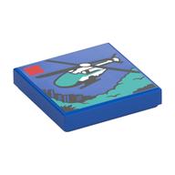 Visuel indicatif Rebrickable de Tuile 2 x 2 avec LEGO coffret Box, motif imprimé hélicoptère de police (Tile 2 x 2 with LEGO Set Box, Police Helicopter Print)