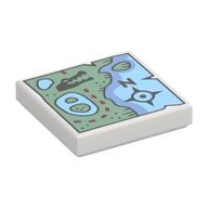 Visuel indicatif Rebrickable de Tuile 2 x 2 avec carte, sentier, rose des vents, motif imprimé crocodile (Tile 2 x 2 with Map, Trail, Windrose, Crocodile Print)