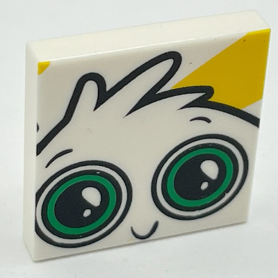 Visuel indicatif Rebrickable de Tuile 2 x 2 avec motif imprimé Visage avec grands yeux verts (Tile 2 x 2 with Face with Large Green Eyes Print)