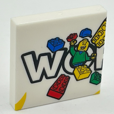 Visuel indicatif Rebrickable de Tuile 2 x 2 avec motif imprimé 'WO', figurine et briques (Tile 2 x 2 with 'WO', Minifig, and Bricks Print)