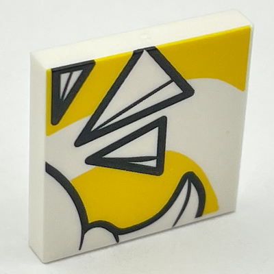 Visuel indicatif Rebrickable de Tuile 2 x 2 avec motif imprimé Triangles blancs et fond jaune (Tile 2 x 2 with White Triangles and Yellow Background Print)