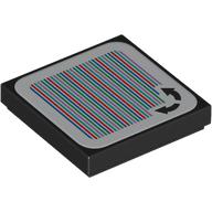Visuel indicatif Rebrickable de Tuile 2 x 2 avec deux flèches incurvées et code à barres motif imprimé (autocollant) (Tile 2 x 2 with Two Curved Arrows and Barcode Print (Sticker))