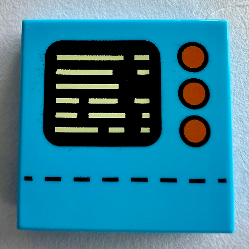 Visuel indicatif Rebrickable de Tuile 2 x 2 avec écran noir, motif imprimé bouton orange (Tile 2 x 2 with Black Screen, Orange Button Print)