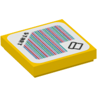 Visuel indicatif Rebrickable de Tuile 2 x 2 avec 'Start' et tuyau avec bordure carrée, et motif imprimé par code-barres (autocollant) (Tile 2 x 2 with 'Start' and Pipe with Squared Border, and Barcode Print (Sticker))