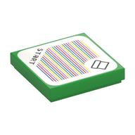 Visuel indicatif Rebrickable de Tuile 2 x 2 avec 'Start' et tuyau avec bordure arrondie, et motif imprimé par code-barres (autocollant) (Tile 2 x 2 with 'Start' and Pipe with Rounded Border, and Barcode Print (Sticker))