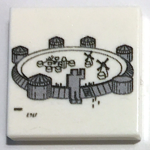 Visuel indicatif Rebrickable de Tuile 2 x 2 avec Mur, Moulin à vent, Statue motif imprimé (Tile 2 x 2 with Wall, Windmill, Statue Print)