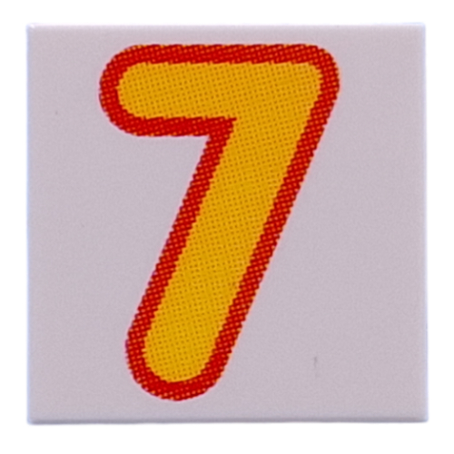Visuel indicatif Rebrickable de Tuile 2 x 2 avec motif imprimé orange vif '7' (Tile 2 x 2 with Bright Light Orange '7' Print)