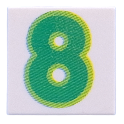 Visuel indicatif Rebrickable de Tuile 2 x 2 avec motif imprimé vert '8' (Tile 2 x 2 with Green '8' Print)