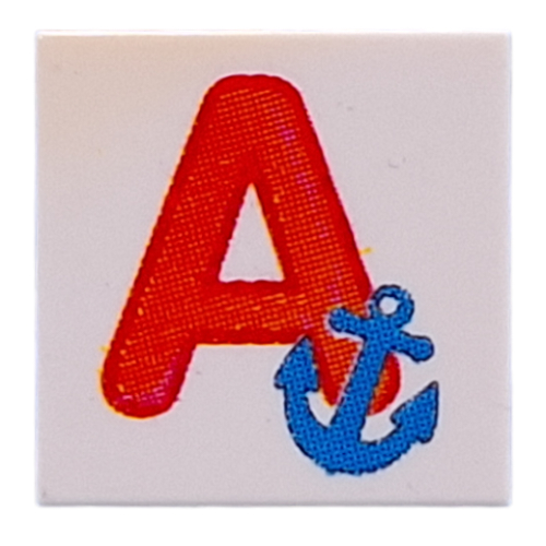 Visuel indicatif Rebrickable de Tuile 2 x 2 avec rouge 'A', motif imprimé ancre (Tile 2 x 2 with Red 'A', Anchor Print)