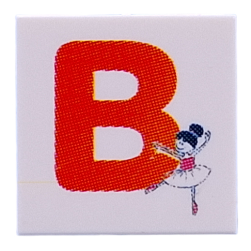 Visuel indicatif Rebrickable de Tuile 2 x 2 avec le rouge 'B', motif imprimé Ballerine (Tile 2 x 2 with Red 'B', Ballerina Print)