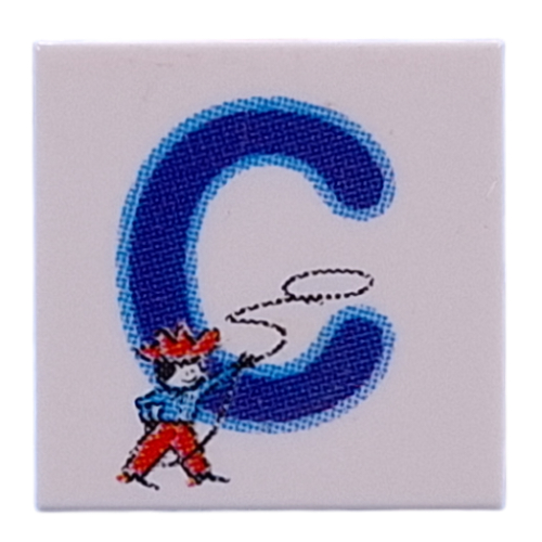 Visuel indicatif Rebrickable de Tuile 2 x 2 avec bleu 'C', motif imprimé Cowboy (Tile 2 x 2 with Blue 'C', Cowboy Print)