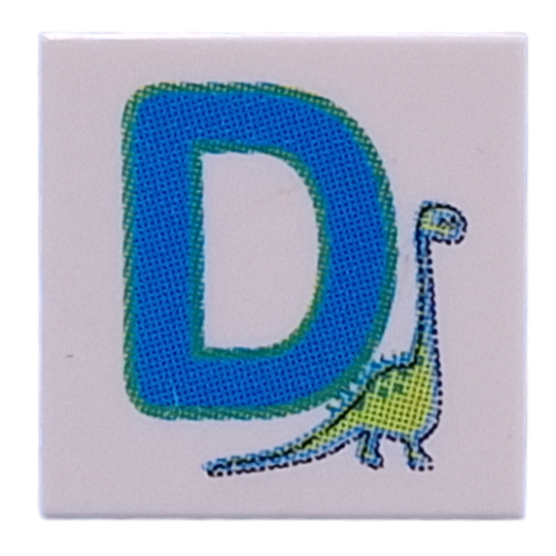 Visuel indicatif Rebrickable de Tuile 2 x 2 avec bleu 'D', dinosaure motif imprimé (Tile 2 x 2 with Blue 'D', Dinosaur Print)