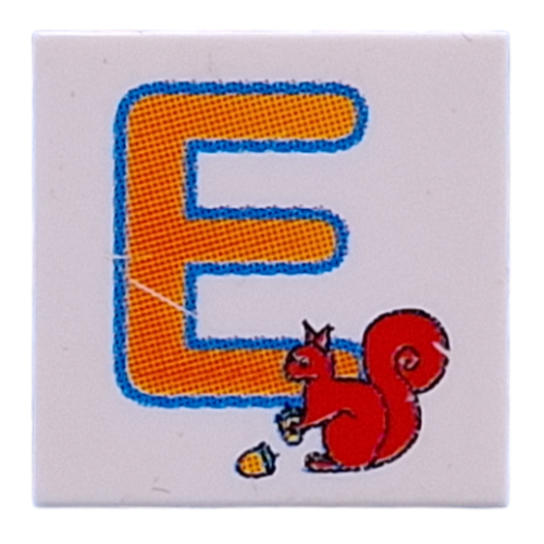 Visuel indicatif Rebrickable de Tuile 2 x 2 avec motif imprimé écureuil orange 'E' (Tile 2 x 2 with Orange 'E', Squirrel Print)