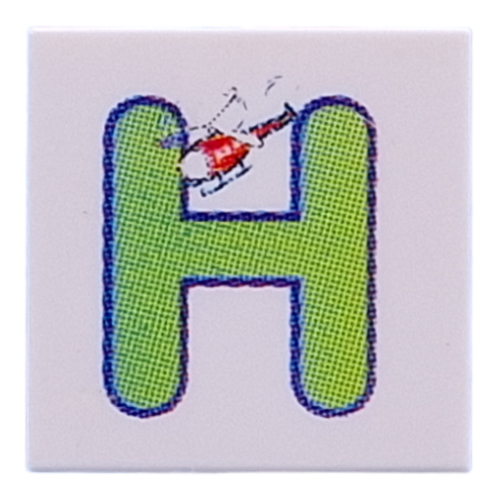 Visuel indicatif Rebrickable de Tuile 2 x 2 avec vert citron 'H', imprimé hélicoptère (Tile 2 x 2 with Lime 'H', Helicopter Print)