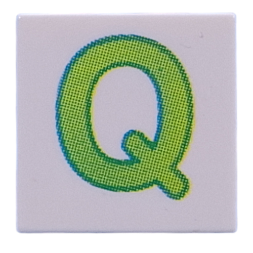 Visuel indicatif Rebrickable de Tuile 2 x 2 avec motif imprimé vert citron 'Q' (Tile 2 x 2 with Lime 'Q' Print)